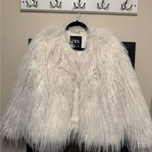 Zara Cream Faux Fur Coat
